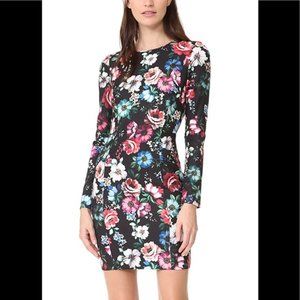 Black Halo Floral Lively Mini Dress Long Sleeve